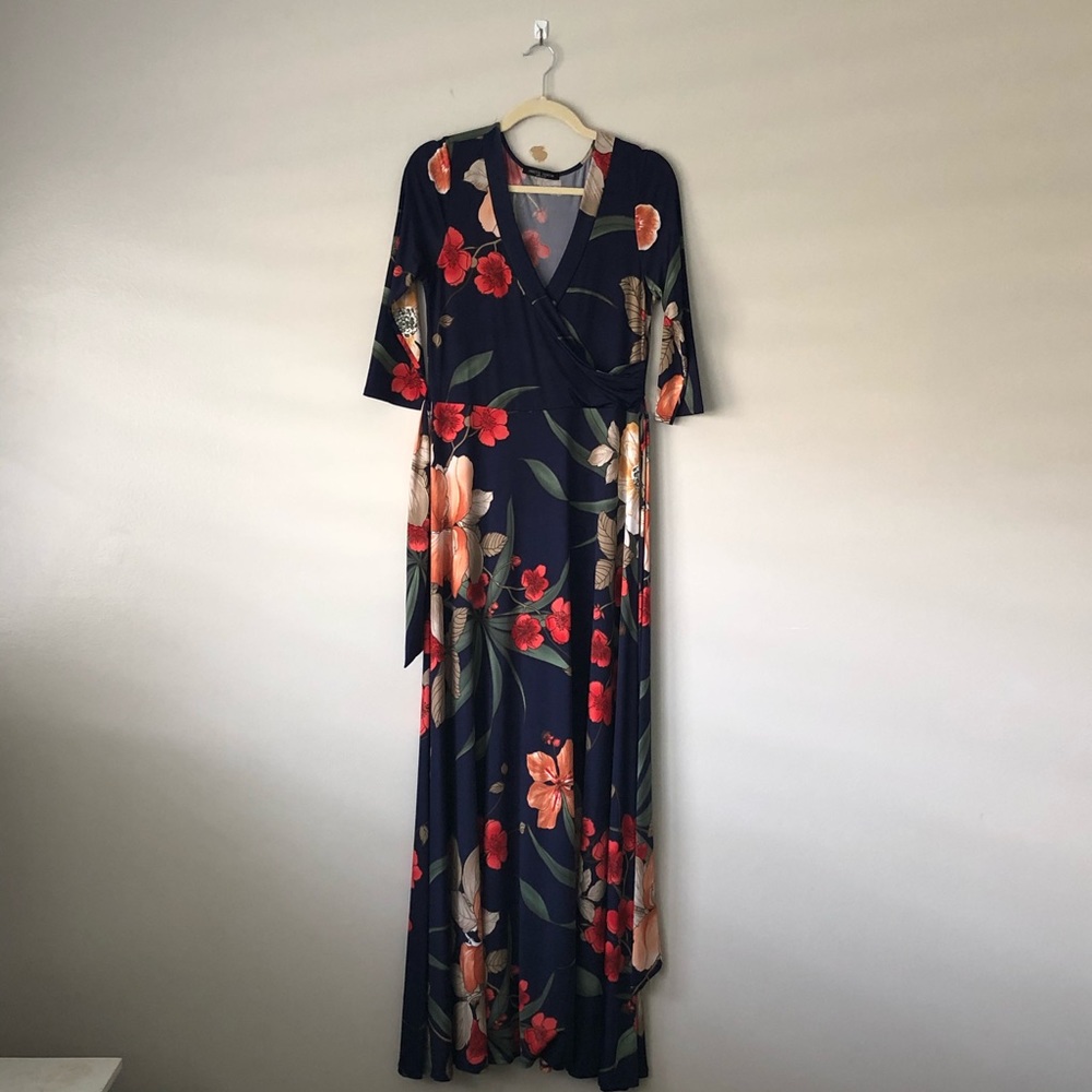 3/4 Sleeve Floral Maxi Dress